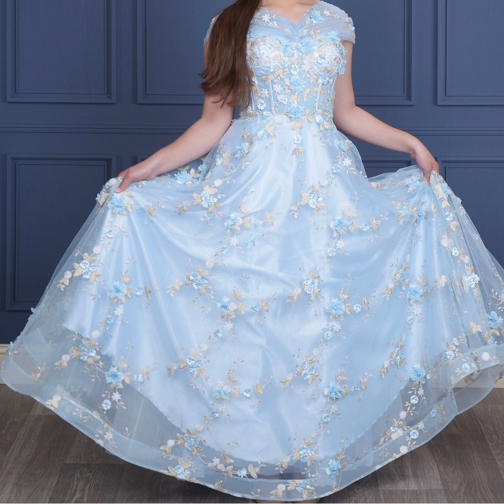Baby blue floral prom or 15 dress